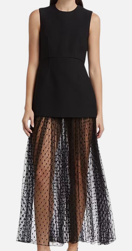 Adam Lippes Women's Black Sleeveless Swiss-Dot Tulle Peplum Gown Dress Size 8