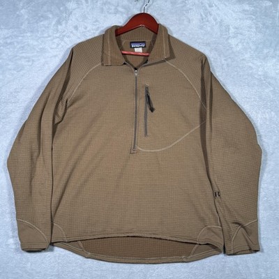 Patagonia R1 Flash Pullover Mens L Brown Grid Fleece 1/4 Zip USA Mars Coyote