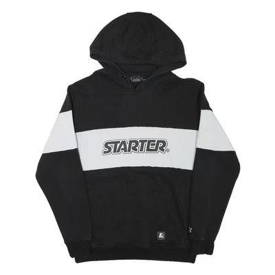 STARTER Homme Hoodie Coton Mélange Couleur Bloc Noir & Blanc L Casual - Photo 1/4
