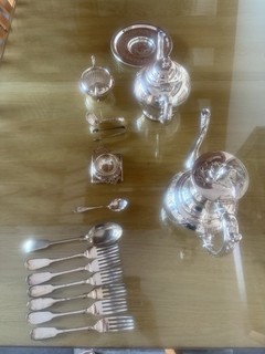 Silver Plate Tea Set Teapot & Coffeepot with Accessories