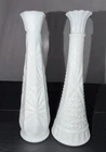 Lot Of 2 Vtg White Milk Glass Bud Vases