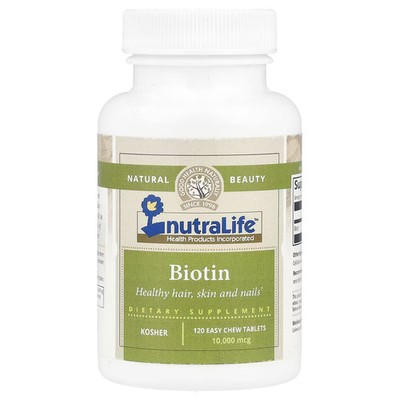 NutraLife Biotin 10,000 mcg 120 Easy Chew Tablets Hair Skin Nails