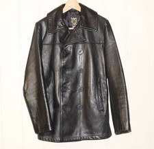 SCHOOT Mens Leather Pea Coat Jacket 38 Black
