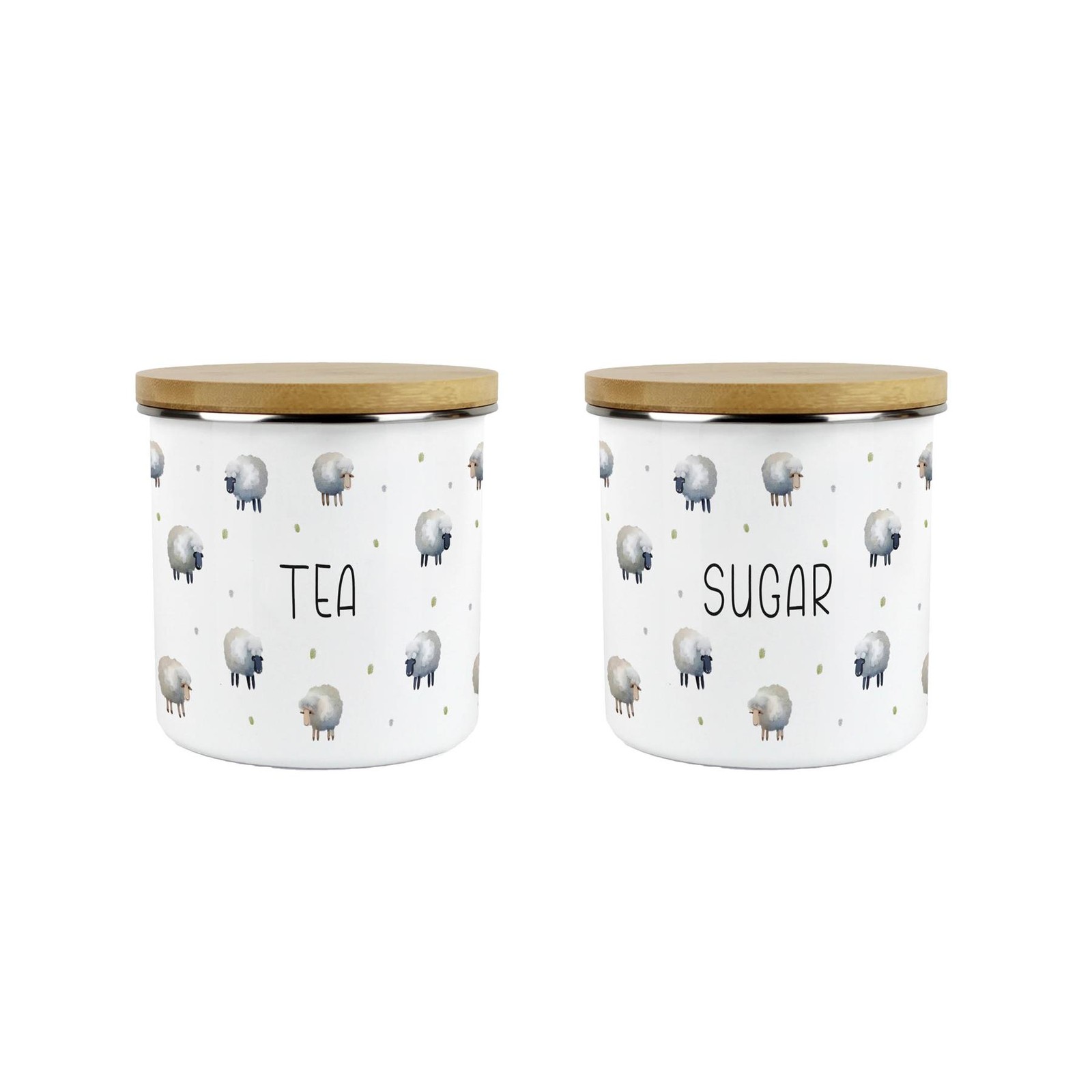 Spring Sheep Tea & Sugar Canister Set - Countryside Enamel 600ml Kitchen Gift