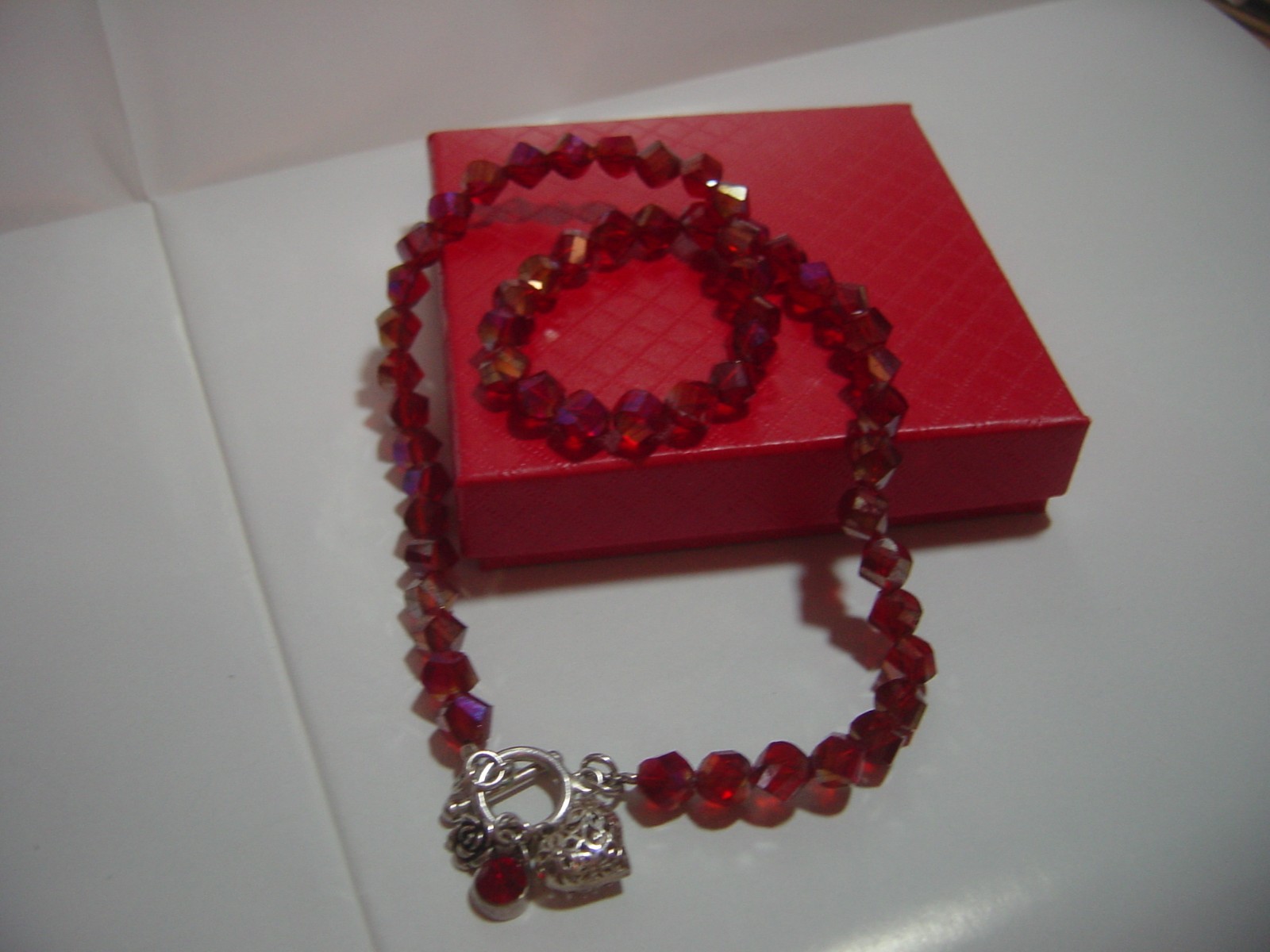 SOLID SILVER -SUPERB-GENUINE RED CRYSTAL NECKLACE… - image 1