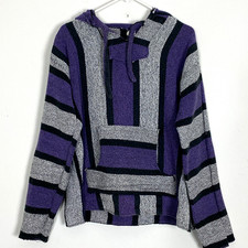 Mexican Textiles Poncho Mens Size Large Purple Gray Surfer Beach Cover Hoodie