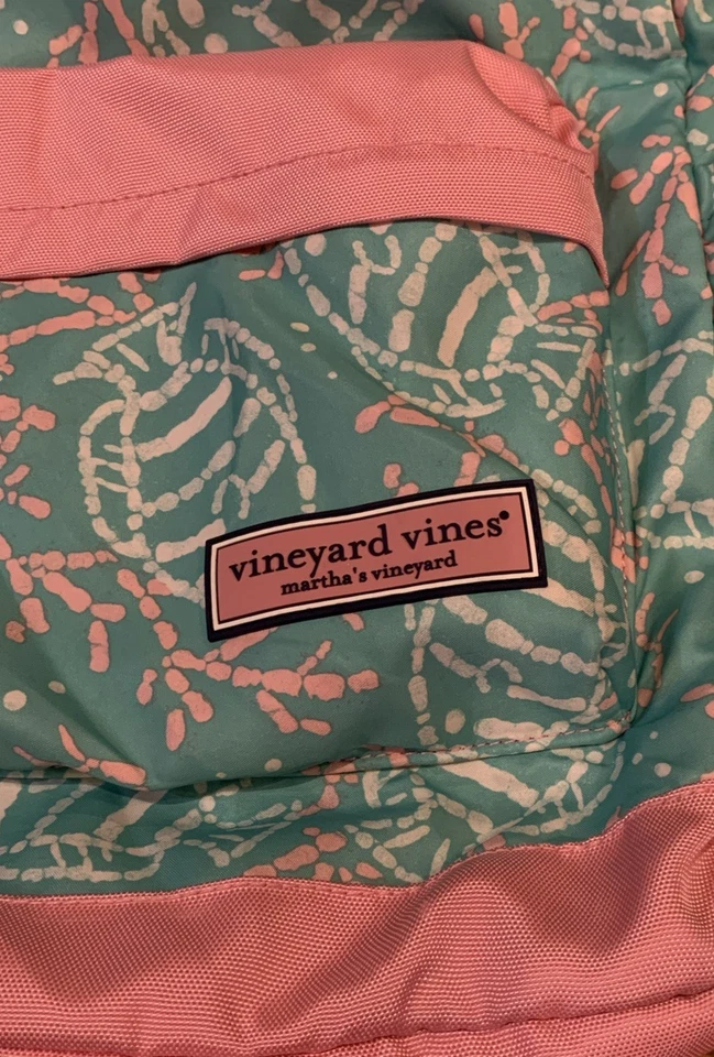 Rare Vineyard Vines Preppy Pink And Green School Travel Backpack 18” X 15” X 4” - Image 2 of 4