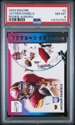 2024 PANINI ENCORE ROOKIE AURORA #2 JAYDEN DANIELS ROOKIE RC PSA 8