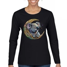 Celtic Moon Koala Women's Long Sleeve T-shirt Spiritual Lunar Forest Wildlife