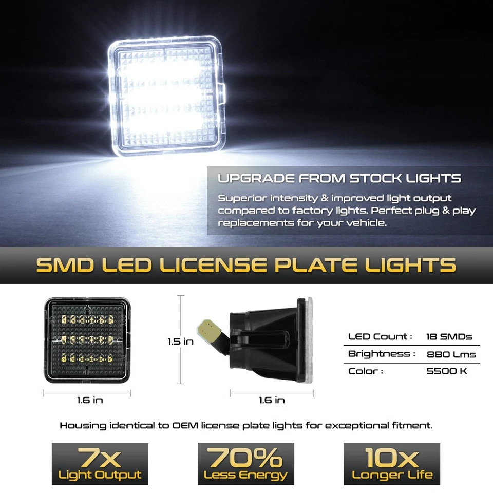 For 2016-22 Toyota Tacoma/14-22 Tundra Full LED Black License Plate Lights Lamps - Изображение 2 из 4