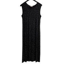 Vintage Y2K Es Se Dress 14/16 Black Floral Nylon Knit Maxi Grunge Whimsigoth
