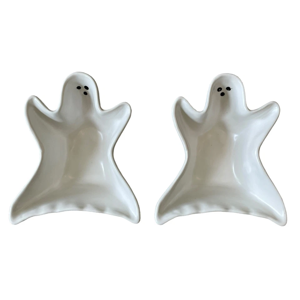 Белые керамические сервировочные миски HALLOWEEN GHOST 6x5,5 набор из 2 жутких бу новые - Изображение 2 из 4