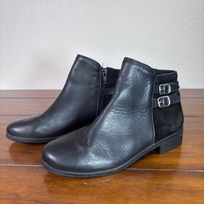 Zara Ankle Boots Girls Size 35 Black Leather Suede Moto Side Zip Buckle Shoes