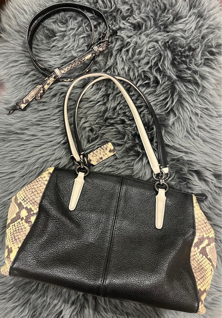 COACH Python Leather Medium Shoulder Bag Black La… - image 2
