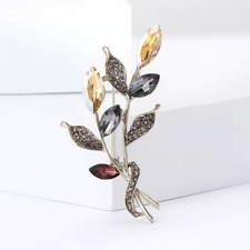 Luxury Rhinestone Flower Bouquet Brooch Gold Purple Floral Pin Nature Jewelry Gi
