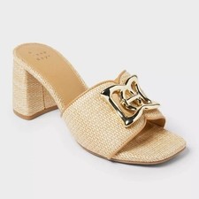 A New Day Women's Arden Raffia Block Heels 8.5 Tan   New With Tags