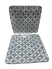 PIER 1 Dinner Plates Designed by Gudari Blue Floral Print Square 10⅝" Set Of 2