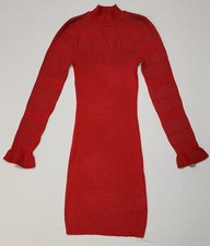 New Look M red ribbed knit mini turtleneck sweater Bodycon dress Long Sleeves