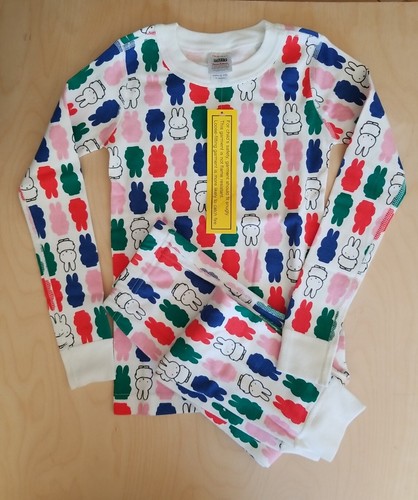 NWT HANNA ANDERSSON PINK MULTI MIFFY BUNNY RABBIT LONG JOHN PAJAMAS 140 10