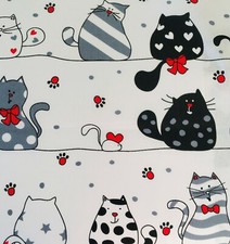 CRAZY CATS BLACK WHITE COTTON FABRIC  meter EX WIDE 160 CM 64" HIGH QUALITY