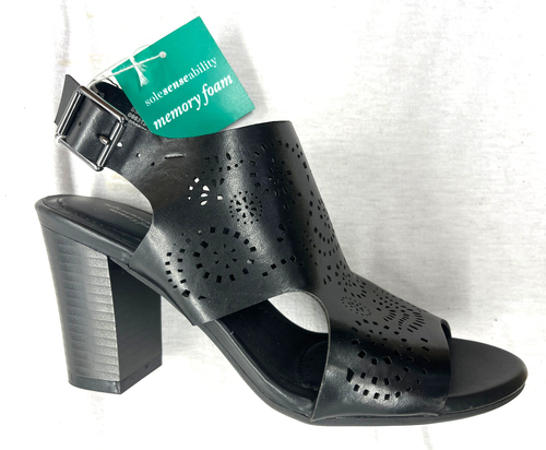 Sandali donna nuovi suola neri memory foam/fibbia tacco misura 6M - Foto 2 di 4