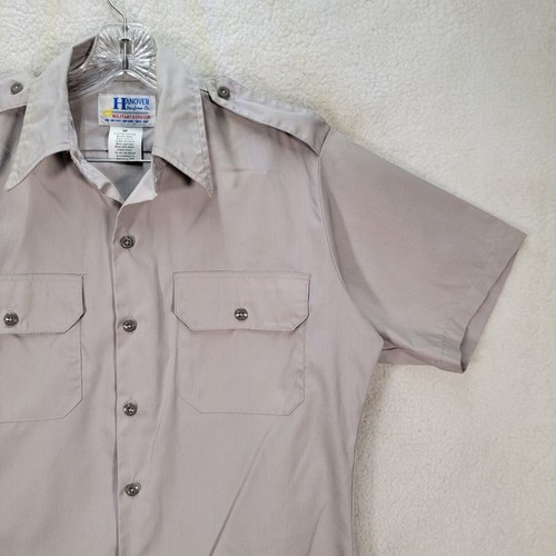Vtg Hanover Military Division Gray Shirt Mens Collar Button Uniform FLAW Size M - Picture 3 of 23