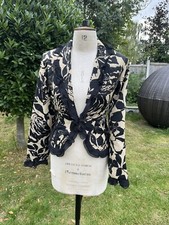 Vintage Silkland Blazer Jacket Silk Blend V-neck Size M Foral Black Light Gold
