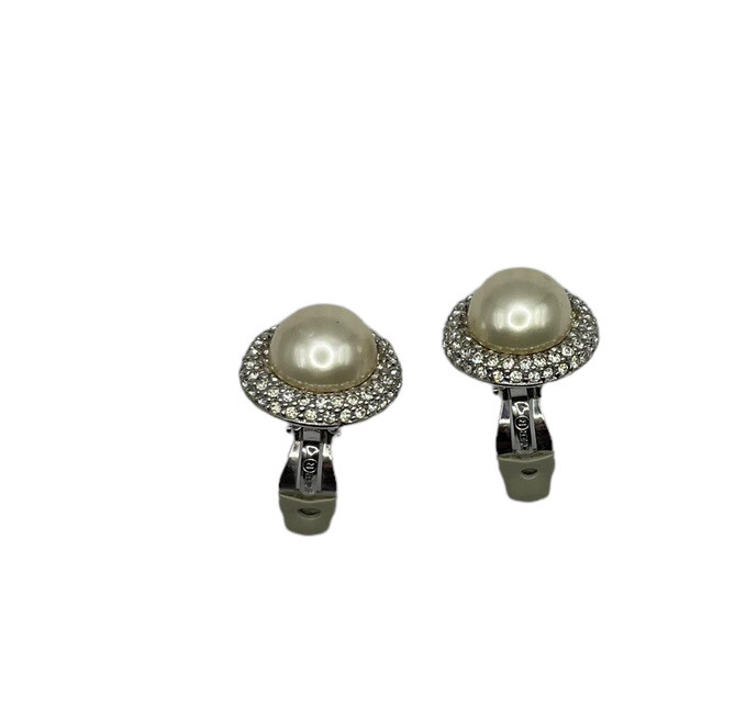 Vtg Ciner Faux Pearl Earrings Signed Pave Rhinest… - image 7