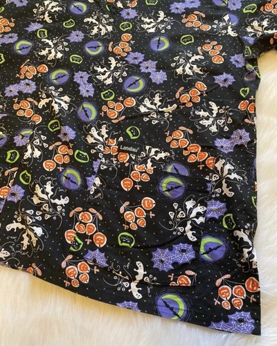 Landau Scrub Top Womens Size Large Black Halloween Pumpkin Ghost Short Sleeve - Picture 4 of 5