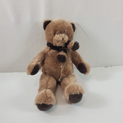 Brookstone NAP Brown Tan Teddy Bear Plush Stuffed Striped Scarf