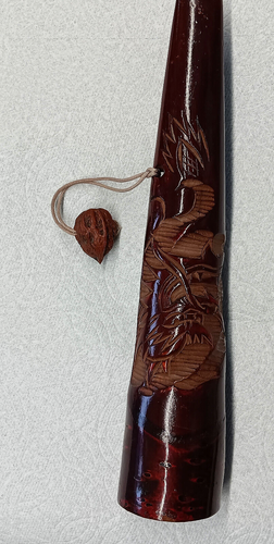 Vintage Japanese Pipe Kiseru Kyoto wood carved Demon Face 12", walnut netsuke - Picture 2 of 14