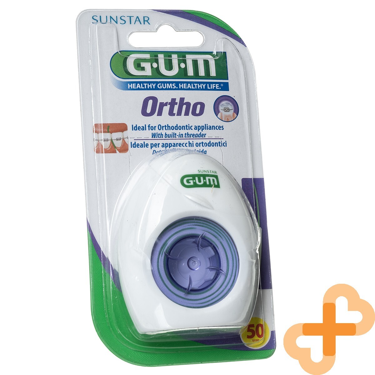 GUM ORTHO Dental Floss 50 Pcs. Ideal for Orthodontic Appliances with Threader