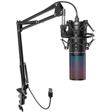 TONOR USB PC Microphone with Adjustable Boom Arm, RGB Gaming Mic