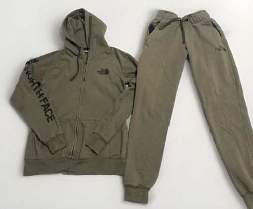 The North Face Jogger 2 Pc Set Womens Small Green Spell Out Hoodie Jacket Pants