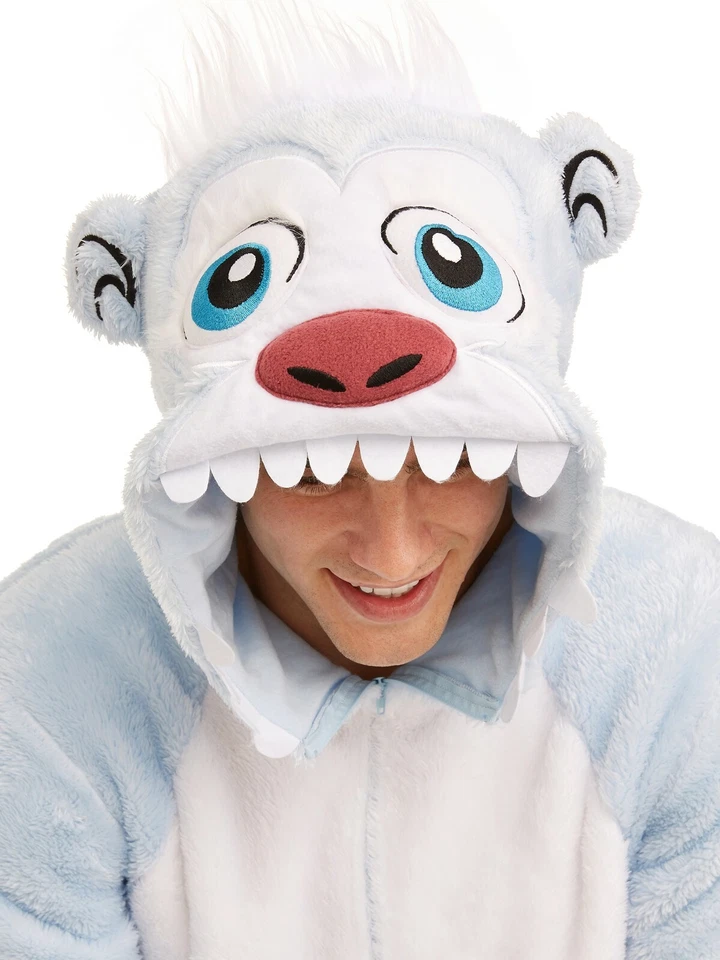 Abominable Snowman Yeti Hooded Pajama Christmas Costume Union Suit Mens M-Large - Image 3 of 4