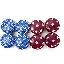 New CABINET KNOBS Wood Set of 8 French Country Deep Pink & Blue Drawer Pulls