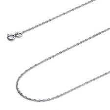 Wellingsale 14k White Gold Solid 0.9mm Singapore Chain Necklace