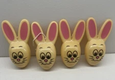 4 Plastic Easter Bunny Head Candy Container Ornaments Sun Hill Spring Decor