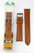 18MM LIGHT BROWN MENS DOUBLE STITCHED GENUINE LEATHER WATCH BAND 