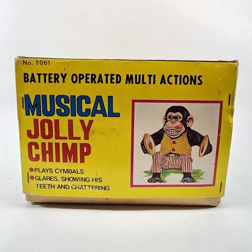 FUNCIONA MUSICAL JOLLY CHIMPANCÉ DE COLECCIÓN DAISHIN JUGUETE HISTORIA APLAUDIENDO PLATILLO CAJA MONO - Imagen 12 de 13