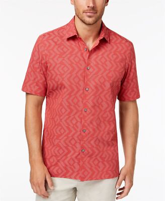 Alfani 157390 Men's Large Button Down Geo Jacquard Shirt Baked Apple Sz. M