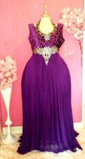 WOMEN PURPLE GOLD VELVET CHIFFON FLOOR LENGTH EVENING DRESS ( SIZE EU42 )