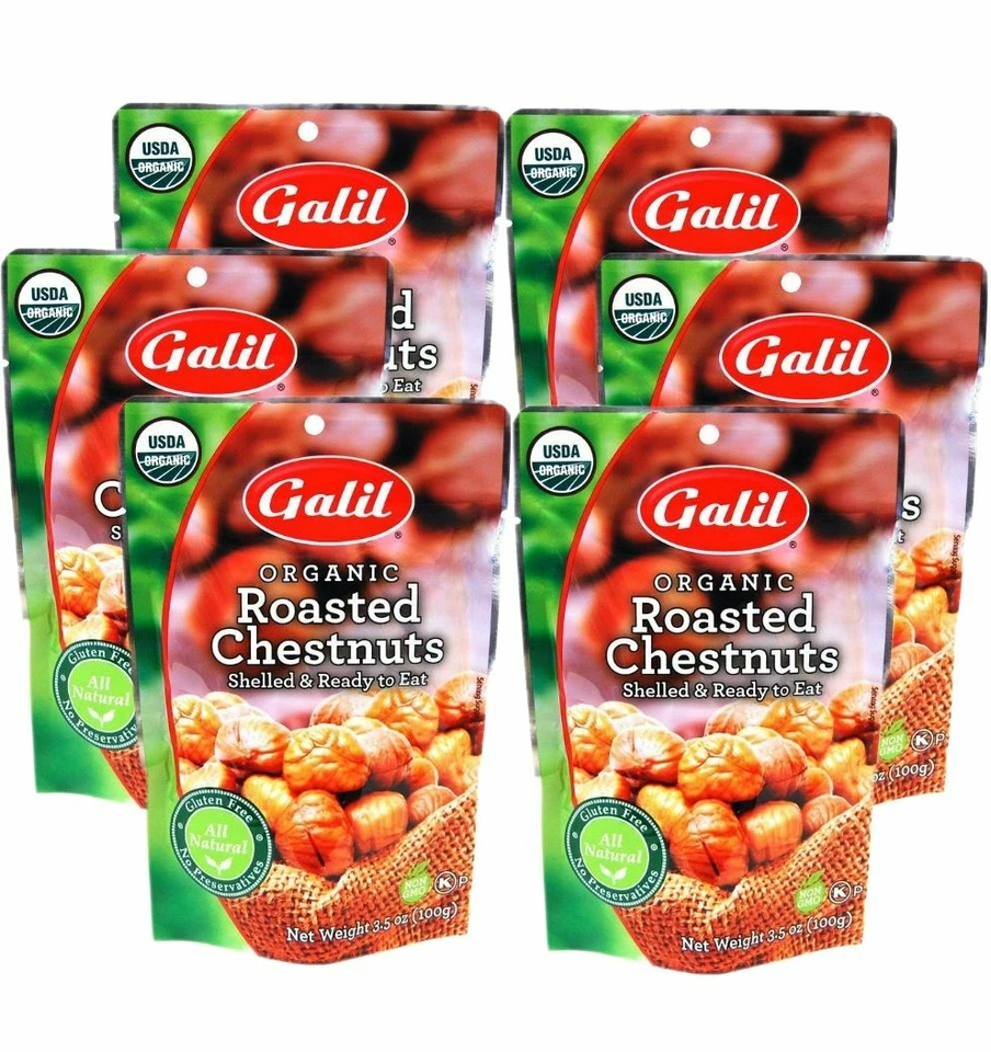 GALIL Organic Chestnuts Roasted and Peeled Chestnut Gluten Free Vegan (Pack of 6)