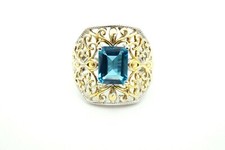 Sterling Silver 925 2.5 Carat Blue Topaz Filigree Ring Size 7.25