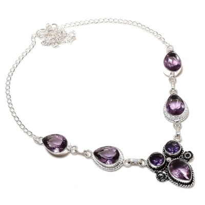 Pendentif En Améthyste Et Argent 925 - Pierre Naturelle Violette, Fait Main - 2 Pouces