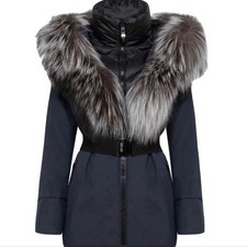 black heavyweight quilted parka coat with faux fur trim and full zip
