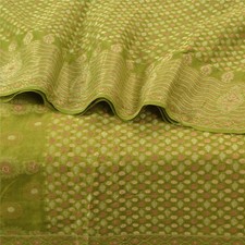 Sanskriti Vintage Green Indian Sarees Pure Silk Woven Premium Sari 5Yd Fabric