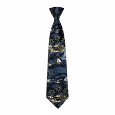 Disney Mickey Mouse Tropical Island Print Silk Tie Blue Yellow Green Vintage