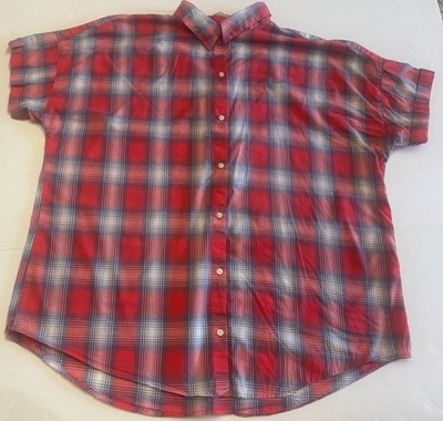 Levi s Mens L Red Blue Plaid Short Sleeve Button Up Shirt Cotton Blend