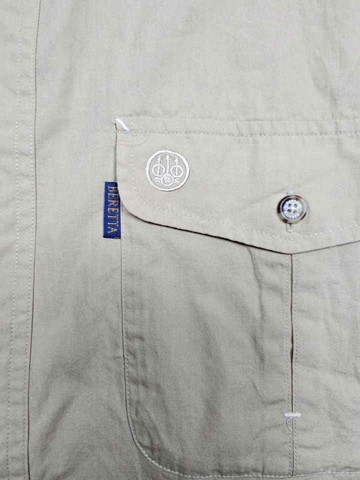 Camisa Beretta Para Hombre Grande Caqui Manga Corta Tiro Caza Ventilada Abotonada Foto 4 de 4